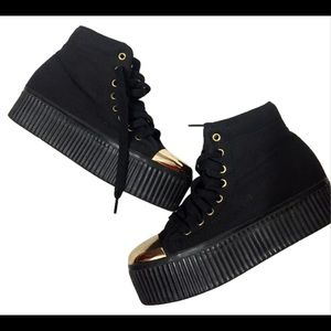 Black Jeffrey Campbell Gold Toed Platform Sneakers